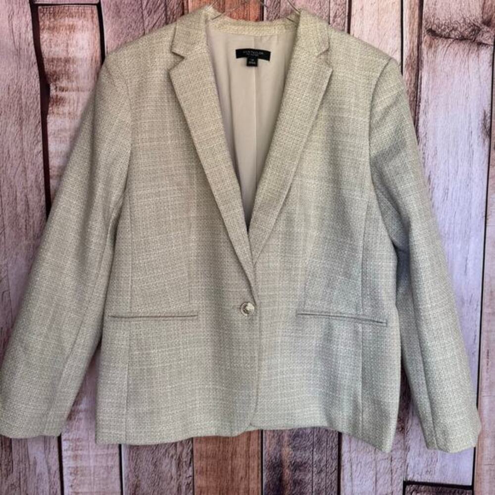 Ann Taylor Blazer The Hutton Lightweight Tweed Beige 14P Petite Workwear Classic